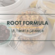 Root formula for homemade granola with oats, almonds, dried fruit, roasted nuts or seeds, and extra mix-ins and toppings