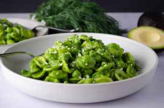 Creamy vegan pasta sauce made from spinach and fresh herbs. Dairy free!