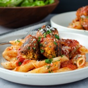 Classic italian pasta and vegan, plant-rich tofu meatballs