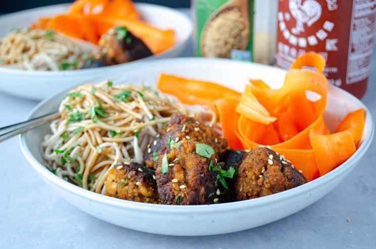 Southeast Asian flavored vegan tofu meatballs