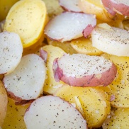 Sliced potatoes for potato salad base
