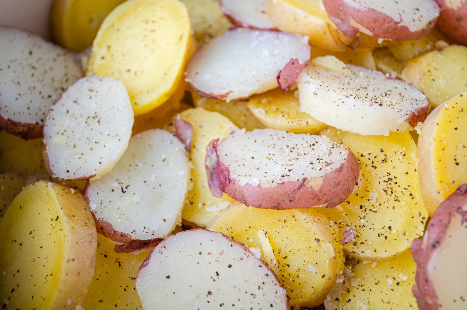 Sliced potatoes for potato salad base