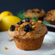 Lemon Rosemary Muffins with Raisins and Pine nuts that are vegan, egg-free, dairy-free, and can be made gluten-free