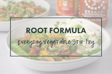 Root formula for everyday stir-fry made with seasonal vegetables and a side of rice