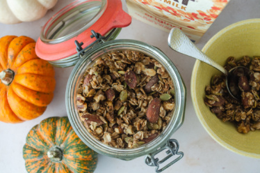 Ultimate granola made with classic pumpkin-spiced flavors that is vegan and plant-rich