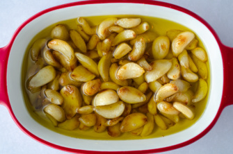 A dish of quick "roasted" garlic with endless possibilities and abundant flavor