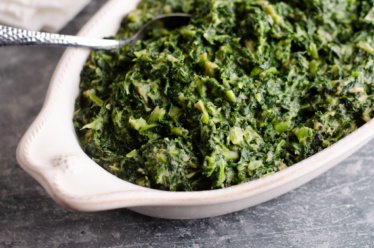 A dish of creamy, dairy-free, vegan Creamed Spinach